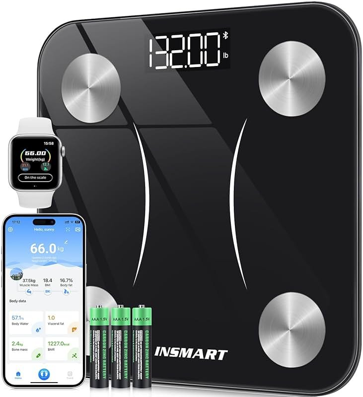 INSMART Body Fat Scale, Smart Scale for Body Weight 0.1lb High Accuracy, Digital Bathroom Weight Scale for BMI, Body Fat, Muscle 17 Body Composition Analyzer Sync with App, LED Display, 400lb, Black - Product Image