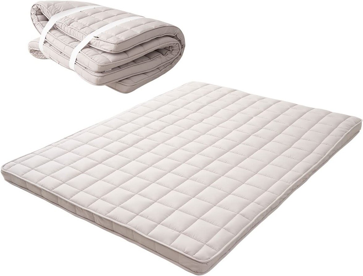 EMOOR Japanese Padded Futon Mattress Machi King Gray, Gusset Foldable Storable Elastic Bands Floor Sleeping Guest Bed Tatami Mat - Product Image