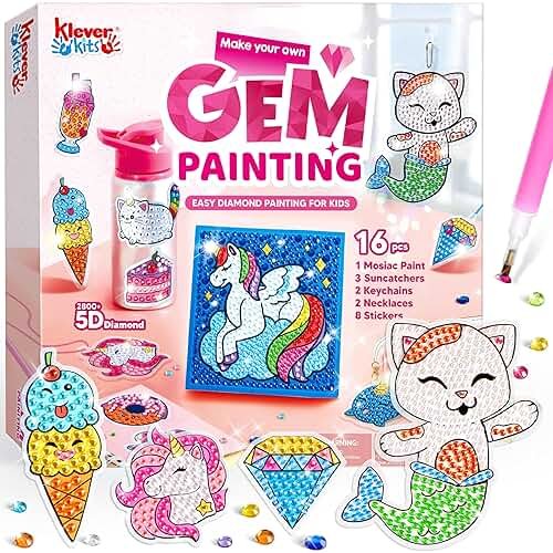 Klever Kits 16 Projects Gem Painting, Kids Diamond Gem Painting Kit with 5D Gem, Arts and Crafts for Girls Ages 6-12, Gem Craft Activities Kits, Premium Art Gift Ideas for Girls Ages 6, 7, 8+ - Product Image