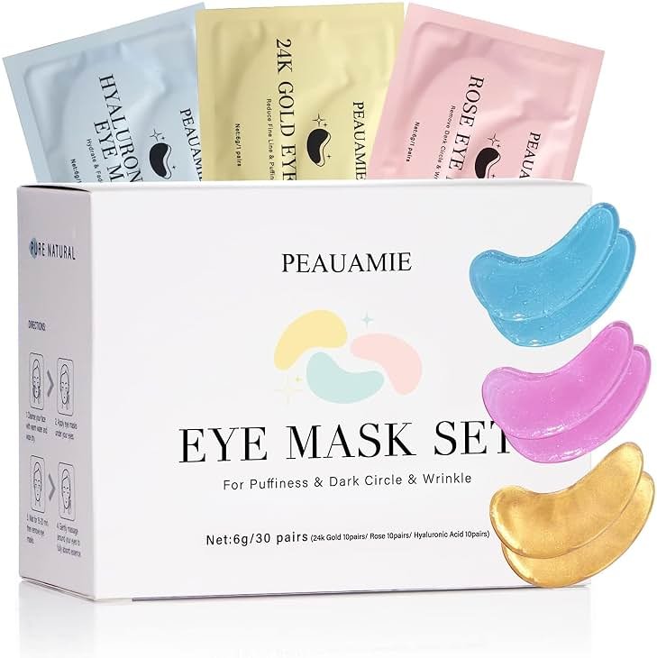PEAUAMIE Under Eye Patches Gold and Hyaluronic Acid for puffy eyes,Rose Eye Masks for Dark Circles and Puffiness skin care Smooth Wrinkles products 30 Pairs - Product Image