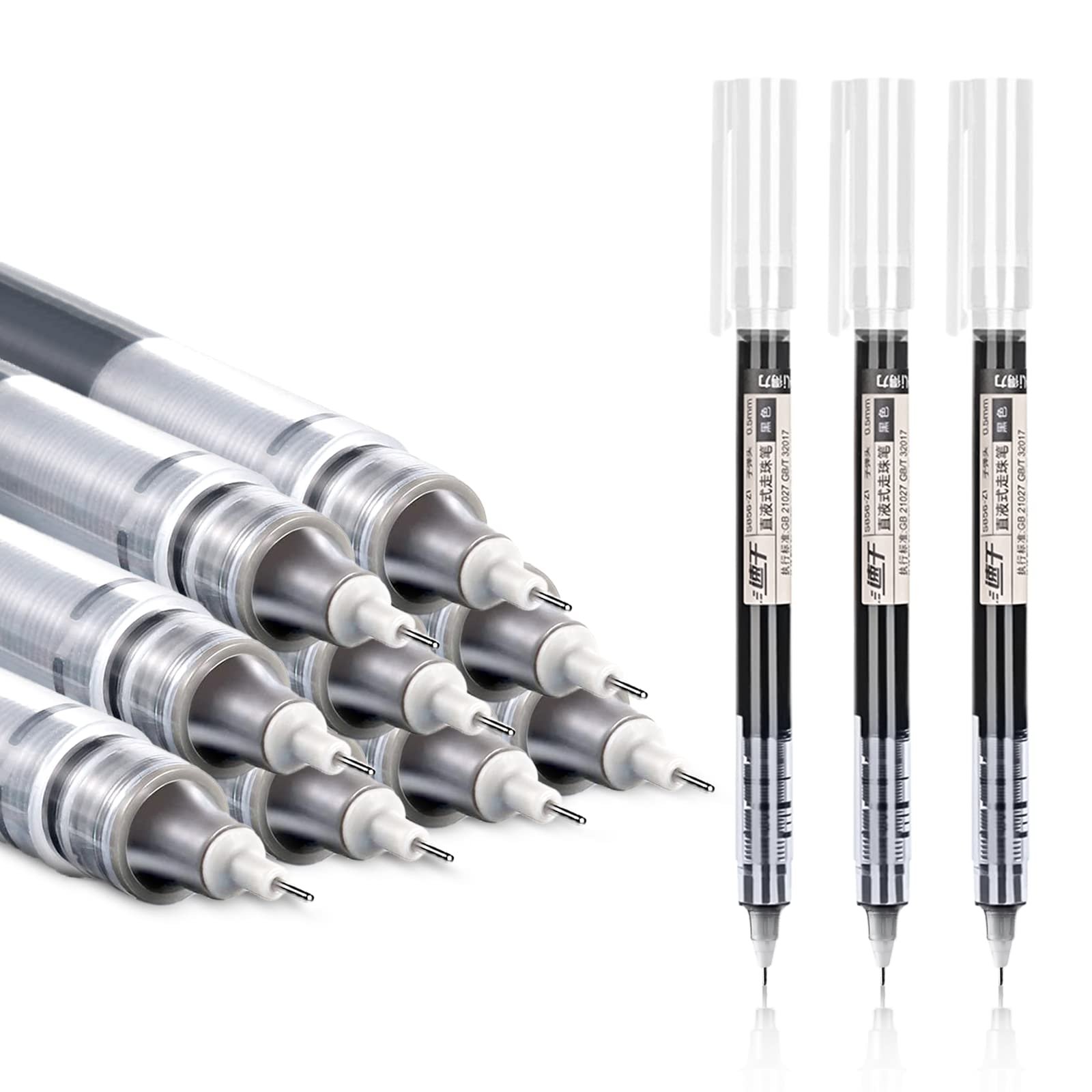 EZWORK 12 Pieces Rolling Ball Pens, Quick Dry Ink 0.5 mm Extra Fine Point Pens Liquid Ink Pen Rollerball Pens Black - Product Image
