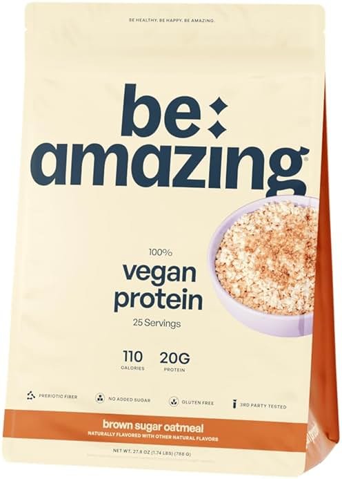 BE AMAZING Vegan Protein Powder, Brown Sugar Oatmeal, 20g Plant Based Pea Protein, Prebiotic Fiber, Low Carb, Dairy Free, Gluten Free, Soy Free, No Added Sugar, 25 Servings - Product Image