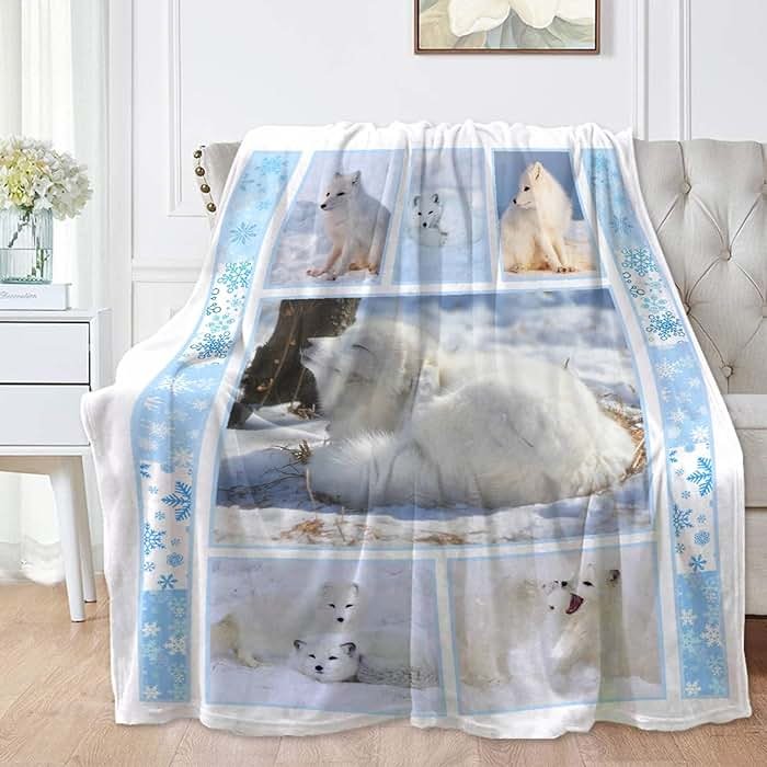 Arctic Fox Blanket, Soft Flannel Throws Cozy Lightweight Blankets for Couch Bed Sofa, Practical Gift Unisex X-Small 40"×30" for Toddler/Leg - Product Image