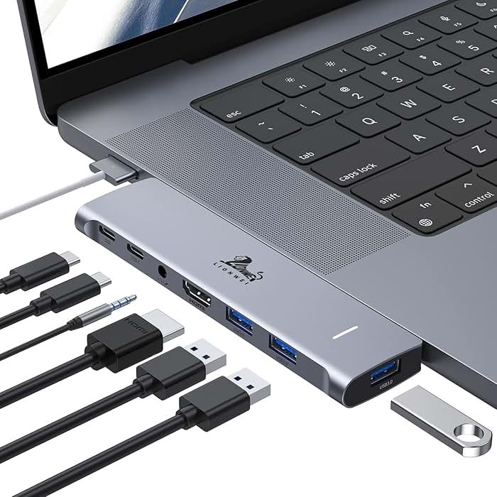 USB C Hub Adapter for MacBook Pro/Air M1M2M3 2022 2021 2020 13"15"16",Multiport MacBook Adapter MacBook Accessories with 4K HDMI,3USB3.0,Audio,100W Thunderbolt-Enabled USB-C,Support MagSafe 3 Charging - Product Image