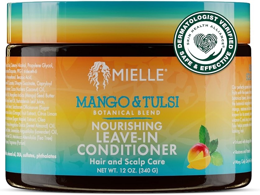 Mielle Organics Mango & Tulsi Nourishing Leave In Conditioner for Curly Hair - Moisturizing Leave In Conditioner with Breakage Protection & Scalp Nourishment - Detangles & Reduces Frizz (12 Oz) - Product Image