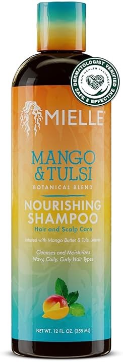Mielle Organics Mango & Tulsi Nourishing Hair Shampoo - Moisturizing Shampoo for Curly Hair - Gently Cleanses & Remove Scalp Impurities - Nourishes, Strengthens & Balances Moisture (6 Fl Oz) - Product Image