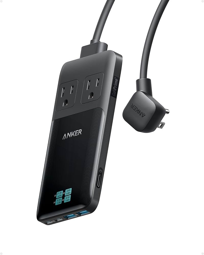 Anker Prime Charging Station, 140W 6-in-1 Travel Power Strip, 5ft Detachable Extension Cord with Multiple Outlets, 2 AC, 2 USB C, 2 USB A, Desk Accessories, Home Office (Non-Battery/Wireless) - Product Image