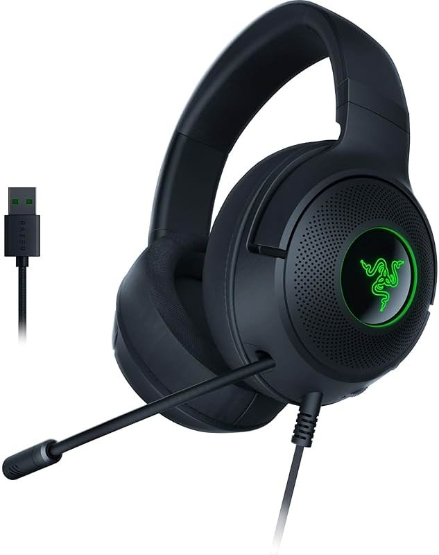 Razer Kraken V3 X Wired USB Gaming Headset: Lightweight Build - Triforce 40mm Drivers - HyperClear Cardioid Mic - 7.1 Surround Sound - Chroma RGB Lighting - Black - Product Image