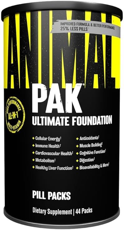 Animal Pak Daily Multivitamin for Men & Women | All-in-One Nutrition Supplement | Vitamins C, B, D, Zinc, Amino Acids, Digestive Enzymes | Supports Performance Immunity, Energy & Focus | 44 Day Supply - Product Image