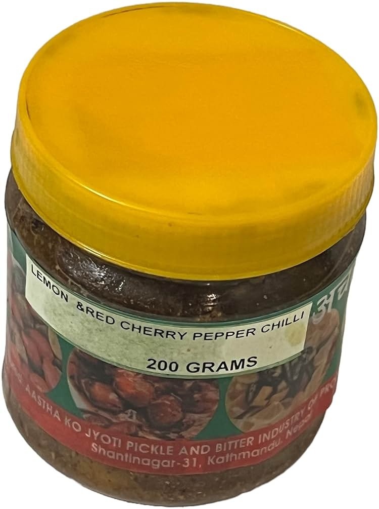Authentic Nepali Akabare Khursani Powder Pickle Chhop Achar, Lemon & Gooseberry Mix Spicy - Natural Typical Nepali Flavor, Super Spicy Akabare Khursani Achar Chhop 200G - Product Image