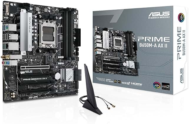 ASUS Prime B650M-A AX II AMD B650 AM5 Ryzen™ Desktop 9000 8000 & 7000 Micro-ATX mATX Motherboard, DDR5, PCIe 5.0 M.2, 2.5Gb LAN, Wi-Fi 6, DisplayPort, HDMI®, USB 3.2, USB 3.2 Type-C®, BIOS Flashback™ - Product Image