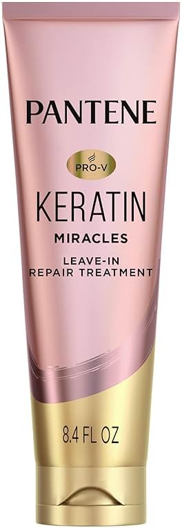 Pantene Keratin Leave-In Conditioner with Argan Oil, Protein Treatment for Dry, Damaged & Color-Treated Hair, Repairs Split Ends & Protects from Damage, Formaldehyde-Free, 8.4 Fl Oz - Product Image