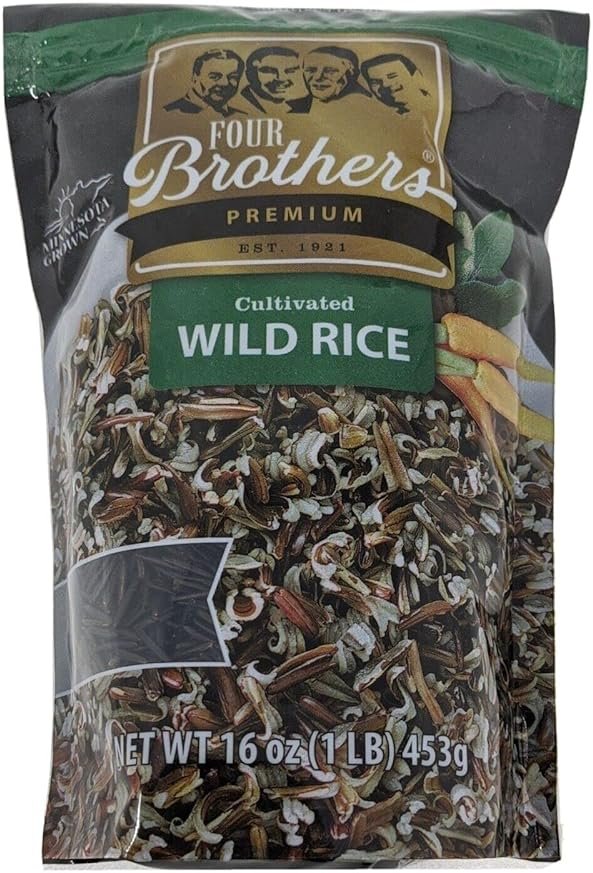 Minnesota Grown Wild Rice by Four Brothers 1lb Cultivated Premium Raw Gluten-Free Cholesterol-Free 1 Pound Traditionally Bat-Roasted Package Rice - Product Image