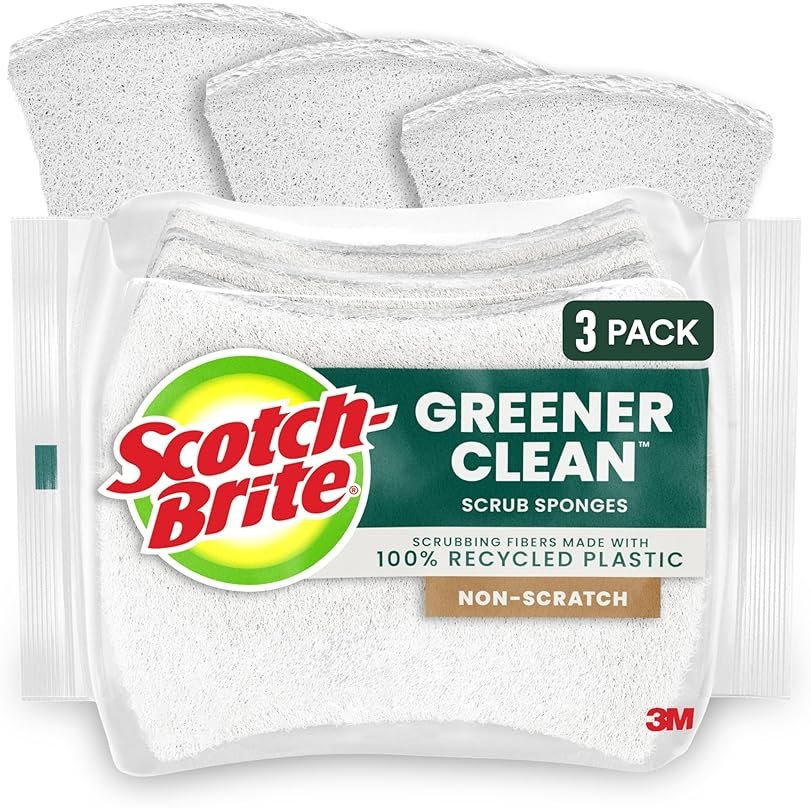 Scotch-Brite Greener Clean Non-Scratch Scrub Sponge, Sponge for Washing Dishes, Cleaning Kitchen, Superior Performance and Made with Sustainable Materials, Dishwasher Safe, 3 Scrub Sponges - Product Image