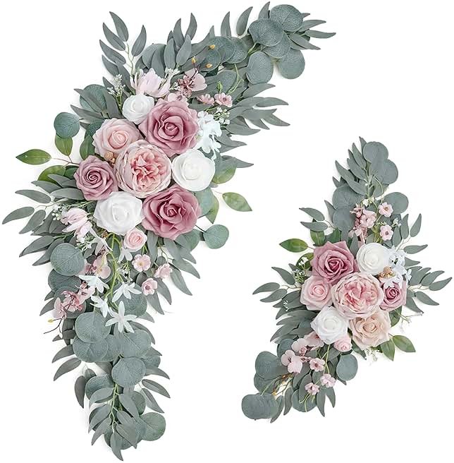 PONATIA Small Wedding Arch Flowers (Pack of 2), Artificial Dusty Rose Flowers for Wedding Welcome Signs Decorations and Arch Flower For Wedding Ceremony Reception (Dusty Rose & Blush) - Product Image