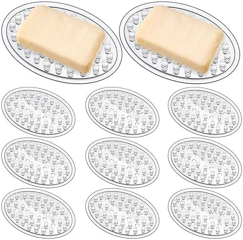 Maitys 10 Pcs Plastic Soap Dishes Non Slip Soap Saver Clear Bar Holder Tray with Holes for Shower Bathroom Kitchen Toilet Sink Counter Bath Tub Sponge 4.5 x 3 x 0.7 Inches - Product Image