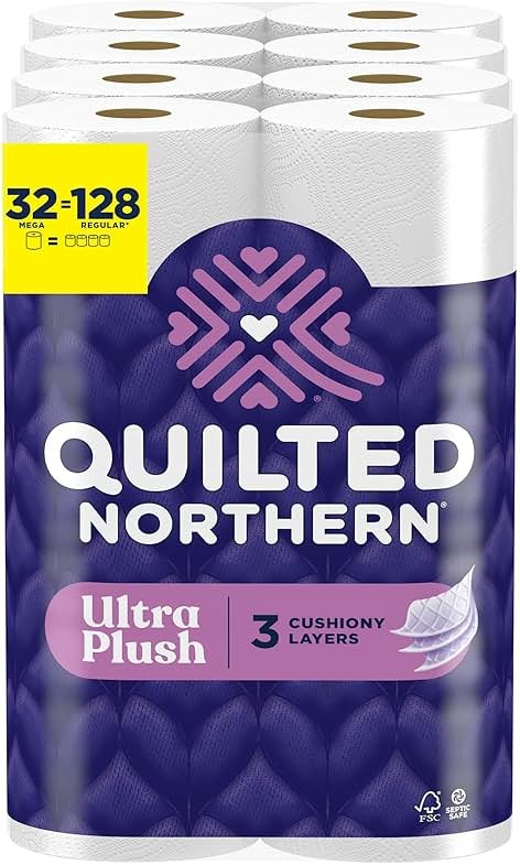 Quilted Northern Ultra Plush Toilet Paper, 32 Mega Rolls = 128 Regular Rolls, 4X More Absorbent*, 3-Ply Soft Toilet Tissue - Product Image