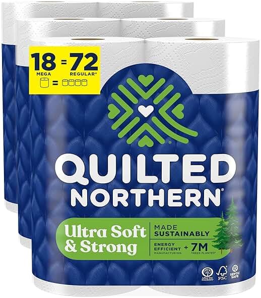 Quilted Northern Ultra Soft & Strong Toilet Paper, 18 Mega Rolls = 72 Regular Rolls, 5X Stronger*, Premium Soft Toilet Tissue - Product Image