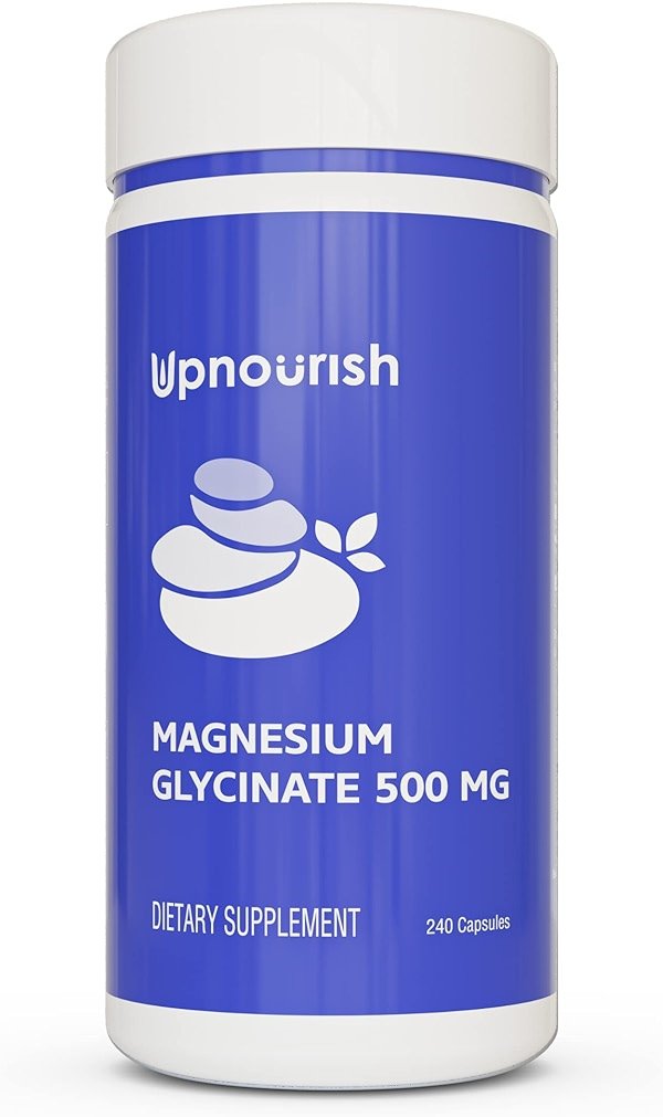 UpNourish Magnesium Glycinate Chelate 500mg Capsules - Highly Absorbable Chelated Magnesium - Pure Magnesium Supplement for Sleep & Calm Support, Nervous, Muscle & Bone Health - Product Image