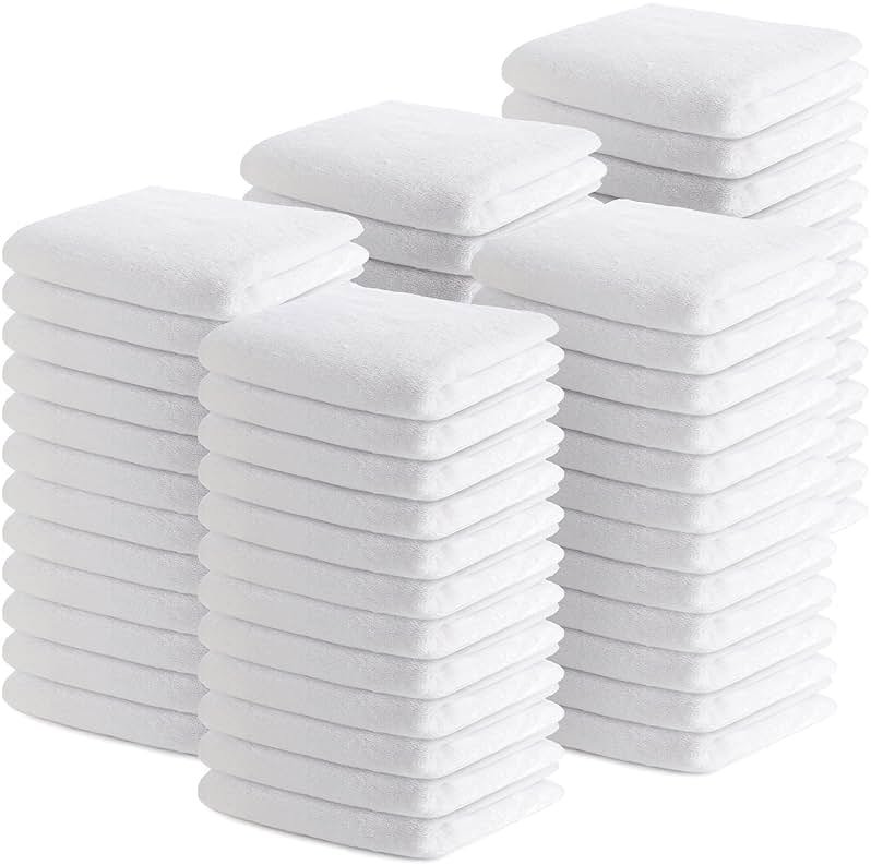 Buryeah 200 Pieces Cotton Washcloths 100% Ring Spun Cotton Wash Cloths Bulk Absorbent and Soft Feel White Towels for Bathroom, Spa, Gym and Face Cleaning (12 x 12 Inches) - Product Image