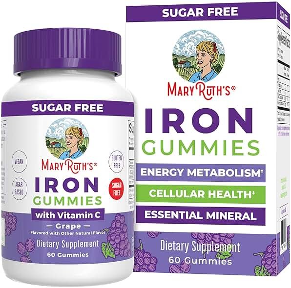 MaryRuth's Iron Gummies for 14+ with Vitamin C for Absorption | Sugar Free | Gummy Iron Supplement + VIT C | Energy Metabolism | Cellular Health | Immune Support | Vegan | Non-GMO | 60 Count - Product Image