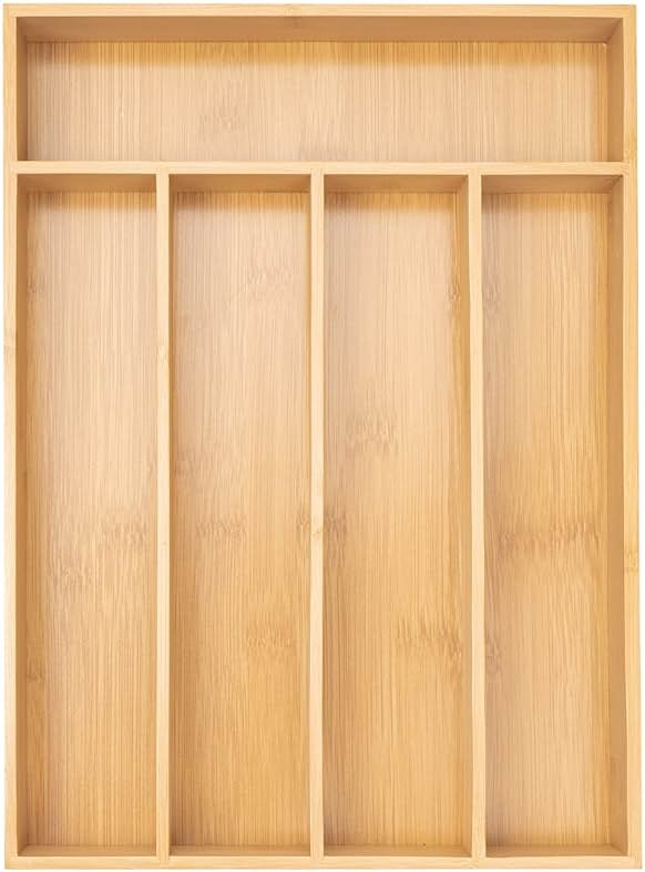 Besilord Silverware Organizer Kitchen Drawer Organizer Utensil Organizer Bamboo Silverware Holder Cutlery Organizer in Drawer Flatware Organizer Tray(5 slots, Natural - Product Image