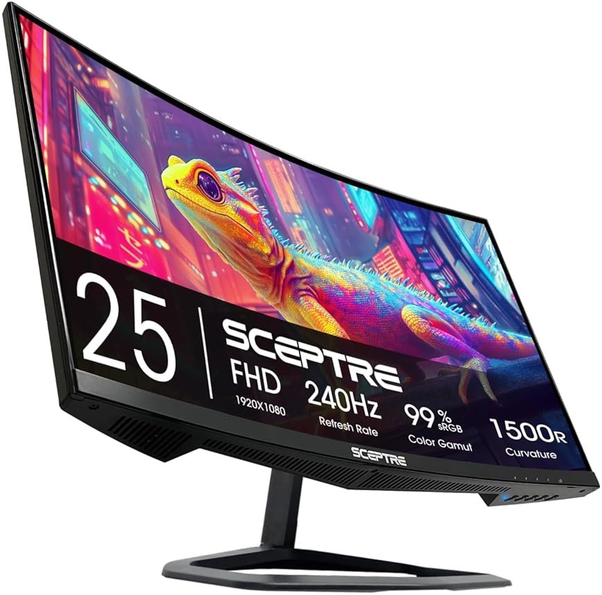 Sceptre Curved 24.5-inch Prime Gaming Monitor up to 240Hz 1080p R1500 1ms DisplayPort x2 HDMI x2 Blue Light Shift Build-in Speakers, Machine Black 2025 (C255B-FWT240 Series) - Product Image