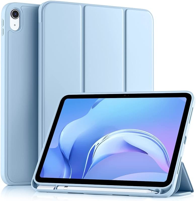 Akkerds Compatible with iPad (A16) 11th Generation Case 11 Inch 2025, for iPad 10th Generation Case 10.9 Inch 2022 with Pencil Holder, Slim Trifold Stand Protective Cover with Soft TPU Back, Sky Blue - Product Image
