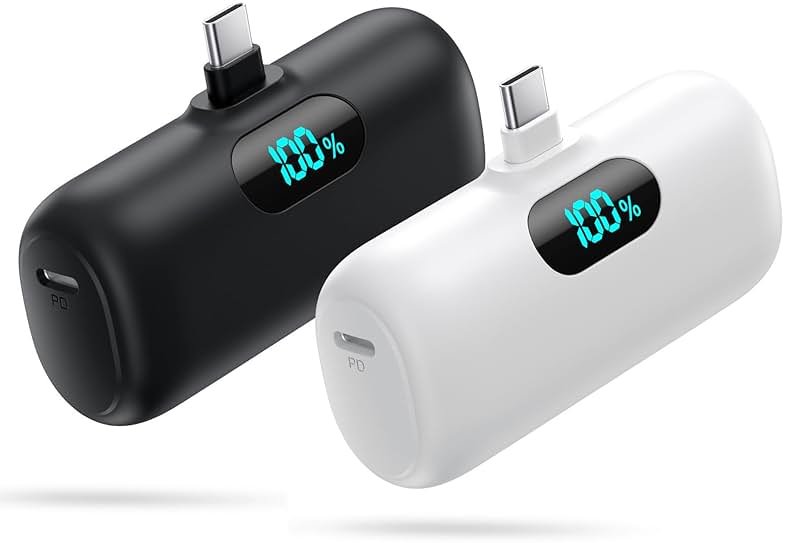 [2-Pack] Mini Portable Charger 5000mAh Power Bank,3A PD USB C Cell Phone Portable Power, LCD Display Battery Pack Compatible with iPhone 17/17 Air/16/16 pro/15/15 pro Max/Android/Samsung/Moto/LG etc - Product Image
