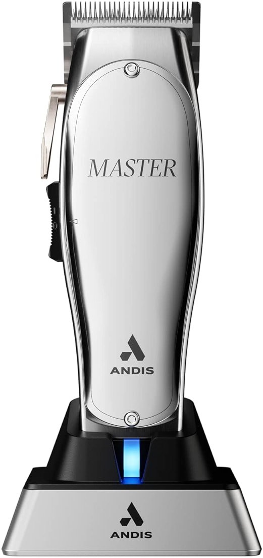 Andis 12660 Professional Master Corded/Cordless Hair Clipper, Adjustable Carbon Steel Blade Hair Clipper for Close Cutting, Silver - Product Image