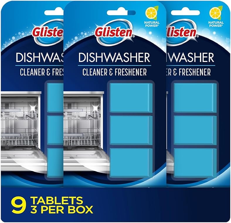 Glisten Dishwasher Cleaner and Freshener Deodorizer, Cleans and Freshens During Wash Cycle, Made in the USA, Lemon Scent, 9 Tablets - Product Image