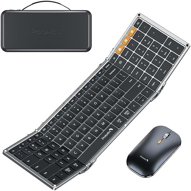 ProtoArc Foldable Keyboard and Mouse, XKM01 True Full-Size Folding Wireless Keyboard Mouse Combo for Business Travel, a Portable Office Suite On-the-Go, Compatible with Laptop iPad Tablet - Black Gray - Product Image