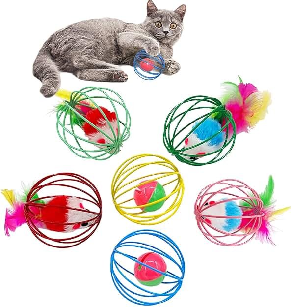QUVOVID Cat Toys 6 Packs Cat Ball Toys for Indoor Cats and Kittens, Metal Cage Balls with Mice & Bells, Interactive Cat Toys Bell Balls, Mouse Toys, Kitten Toys Promote Physical Exercise - Product Image