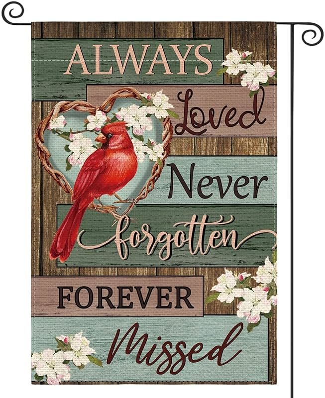 AVOIN colorlife Cardinal Memorial Garden Flag 12x18 Inch Double Sided Outside, Always Loved Never Forgotten Memorial Day Gravesite Saying Yard Outdoor Decoration - Product Image