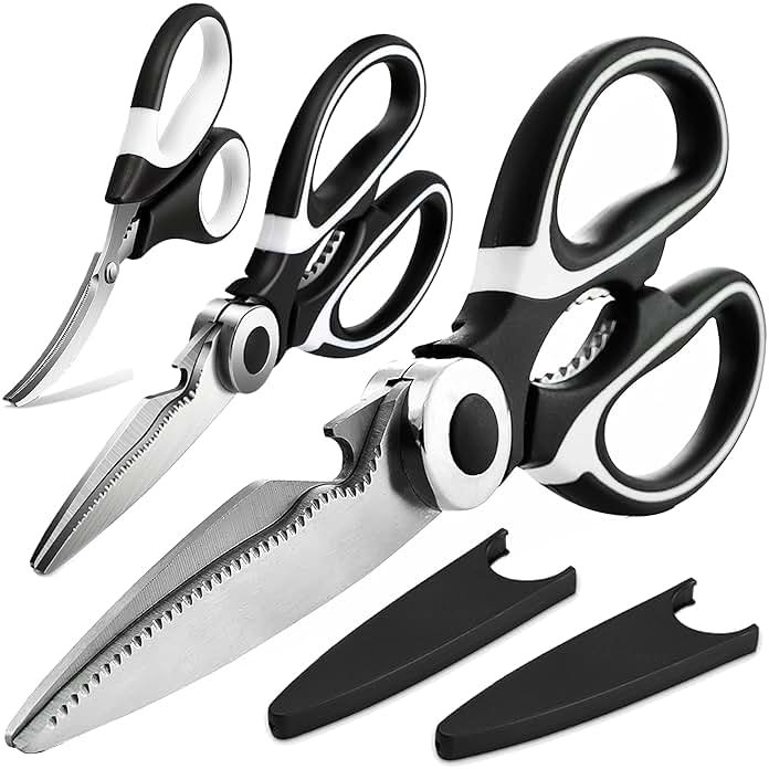 OMDAR 3 Pack Kitchen Scissors & Seafood Scissors Set, Sharp Kitchen Shears | All Purpose Stainless Steel Heavy Duty for Poultry Food Dishwasher Safe with Protective Sheath Comfort-Grip - Product Image