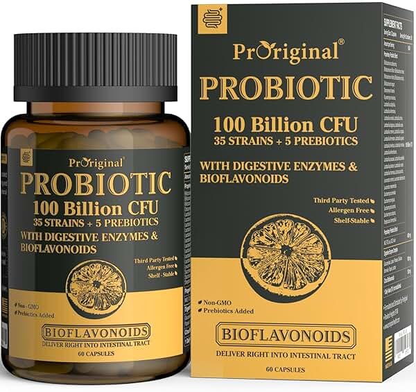 Probiotics with Prebiotics for Men and Women - 35 Strains Probiotics 100 Billion CFU for Gut & Digestive Health, Vegan Acidophilus Probiotic Supplement, Non-GMO Raw Probiotic 60 Capsules - Product Image