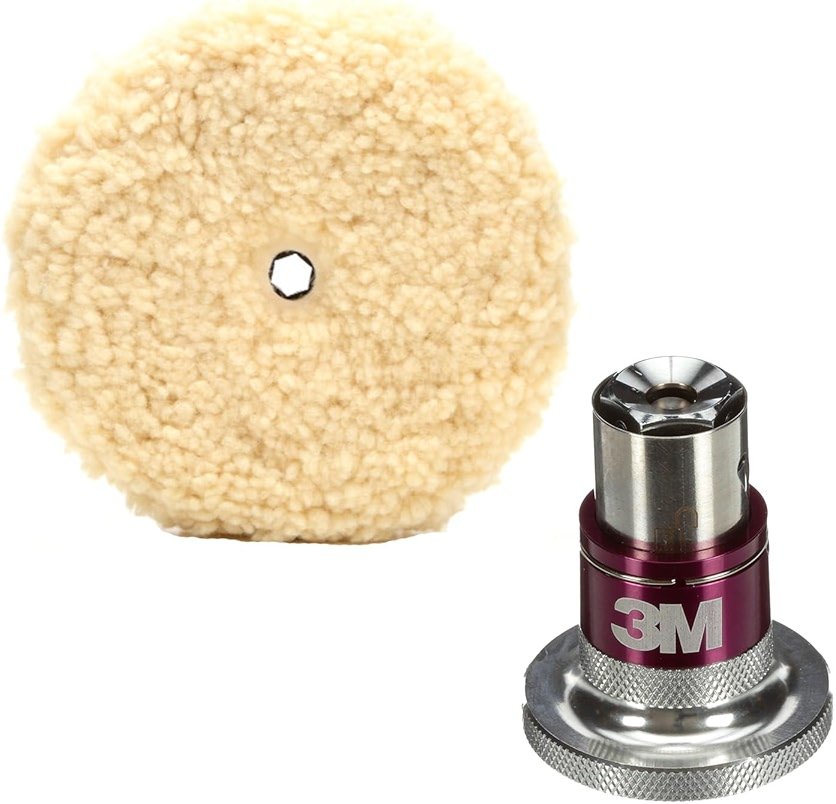 3M Perfect-It Wool Compounding Pad, 05753, 9 in, Fast Cutting, Polishing Pad + 3M Perfect-It Quick Connect Adaptor, 05752, 5/8 in for Automotives, Professional-Grade Finish - Product Image