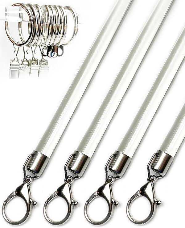 OooWow 36 inch (4 Pack) Steel Cap Round Base Acrylic Curtain Pull Wand - Clear Curtain Wand - Invisible Drapery Wand - Drapery Pull Rod (36 Inch) - Product Image