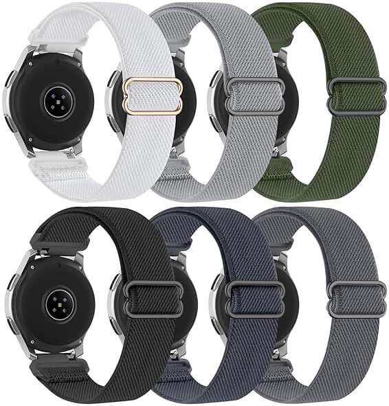 Farluya 6 Pack Watch Bands Compatible with Samsung Galaxy Watch 3 45mm/Galaxy Watch 46mm Bands/Gear S3 Frontier,22mm Stretchy Nylon Watch Straps Adjustable Wristband for Men Women - Product Image