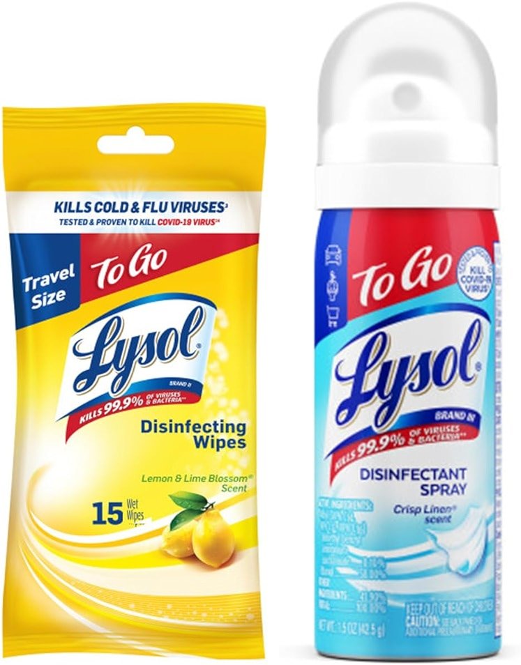 Lysol To Go Bundle - 1.5 Ounce Crisp Linen Disinfectant Spray and Lemon Lime Disinfecting Wipes Flat Pack - Product Image