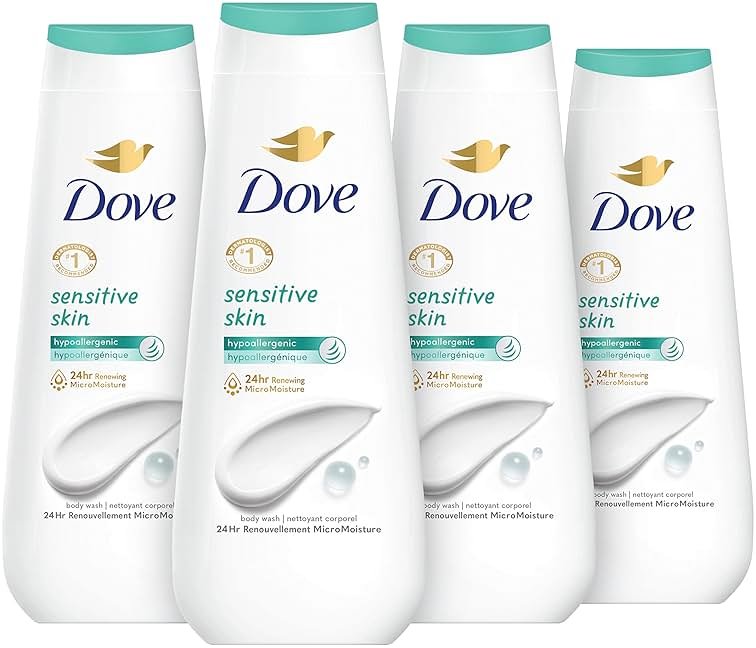 Dove Body Wash Sensitive Skin 4 Count Hypoallergenic, Paraben-Free, Sulfate-Free, Cruelty-Free, Moisturizing Skin Cleanser Effectively Washes Away Bacteria While Nourishing Skin 20 oz - Product Image