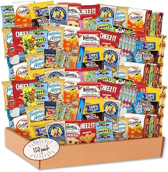 Snack Box Variety Pack (120 Count) - Fathers Day Snack Box with Bulk Snacks Variety Pack for Adults, Kids and Teens - Graduation Gift, Chips Variety Pack, Office Snacks and Birthdays - Product Image
