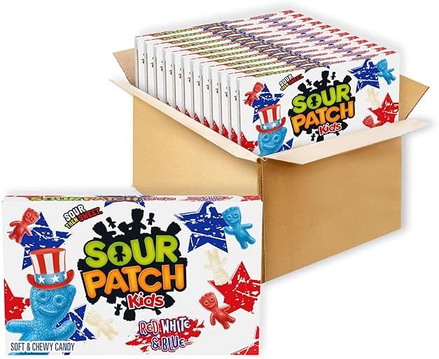 SOUR PATCH KIDS Red, White & Blue Soft & Chewy Candy, Bulk Candy, 12-3.08 oz Boxes - Product Image