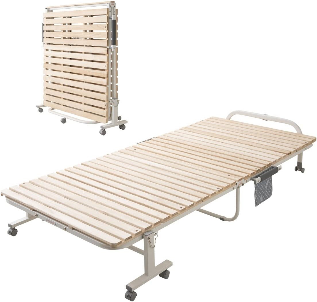 EMOOR Wooden Slatted Folding Bed Frame Twin, Foldable Rollaway Sturdy Paulownia Japanese Futon Mattress Tatami Natural No Box Spring Needed - Product Image