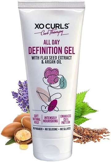 XO Curls All Day Definition Gel with Flax Seed and Argan Oil 3.4 Fl Oz | Unisex Curly Cream Hair Therapy for Frizz-Free, Soft Natural Curls - Product Image