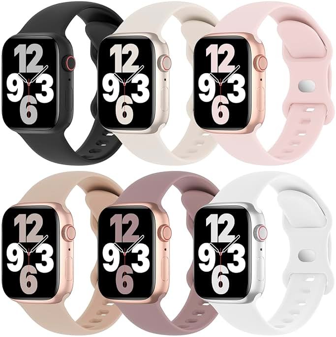 6 Pack Silicone Bands Compatible with Apple Watch Band 38mm 40mm 41mm 42mm 44mm 45mm 46mm 49mm Women Men, Soft Sport Strap Replacement Wristband for iWatch Series 11 10 9 8 SE 7 6 5 4 3 2 1 Ultra - Product Image
