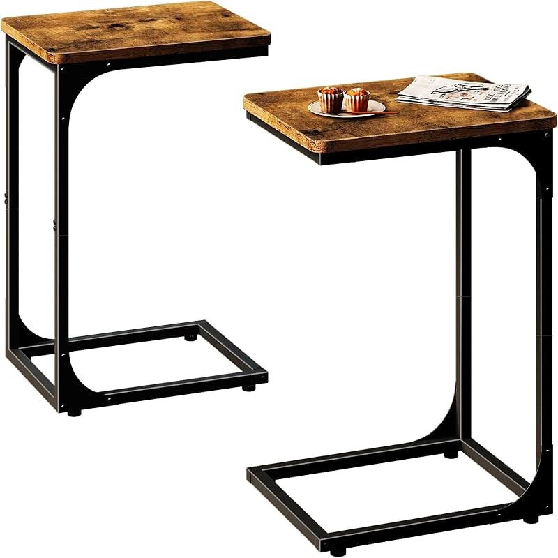 QEEIG C Table Side Table Set of 2 Living Room Sets C Shaped Couch Tray End Tables Farmhouse, Rustic Brown (017-30BN) - Product Image