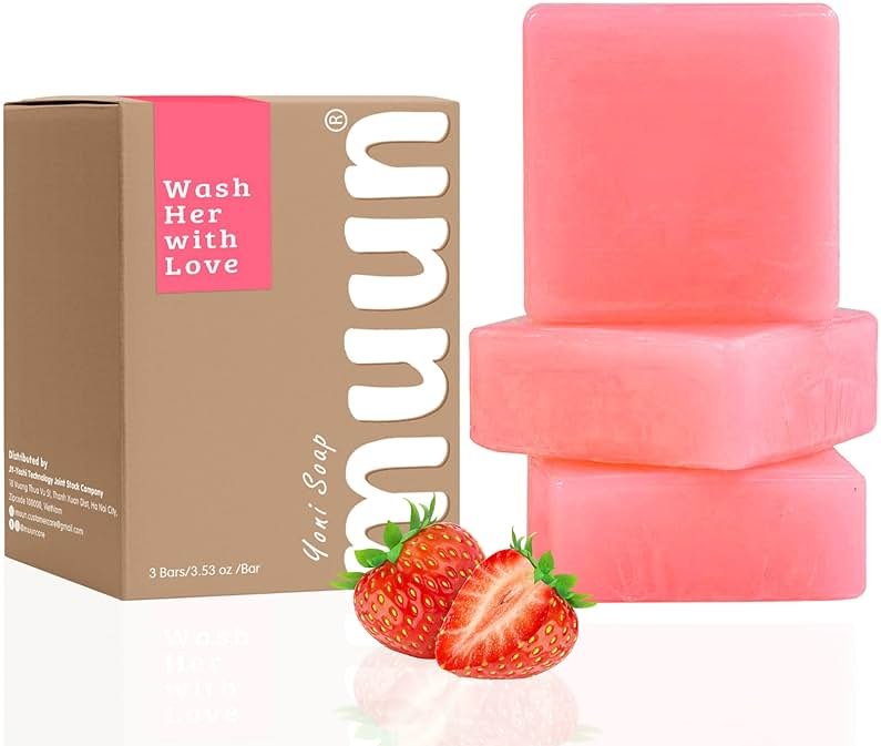 Muun Strawberry Yoni Soap Bar - Pack 3 pH Balancing Cleanser - Probiotics & Natural Ingredients - Gentle Cleansing Formula Eliminates Odor Vaginal Health - Feminine Wash - Moisturizing Intimate - Product Image