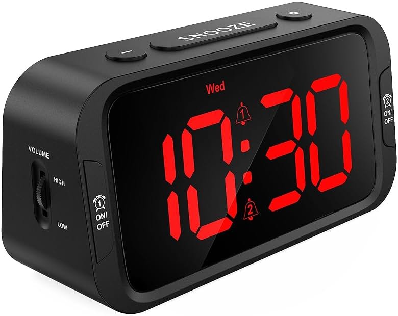 Odokee Digital Dual Alarm Clock for Bedroom, Easy to Set, 0-100% Dimmer, USB Charger, 5 Sounds Adjustable Volume, Weekday/Weekend Mode, Snooze, 12/24Hr, Battery Backup, Compact Clock for Bedside(Red) - Product Image