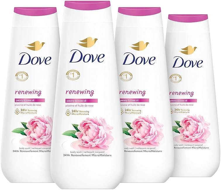 Dove Body Wash 4 Count Renewing Peony and Rose Oil for Renewed, Healthy-Looking Skin Gentle Skin Cleanser with 24hr Renewing MicroMoisture 20 oz - Product Image